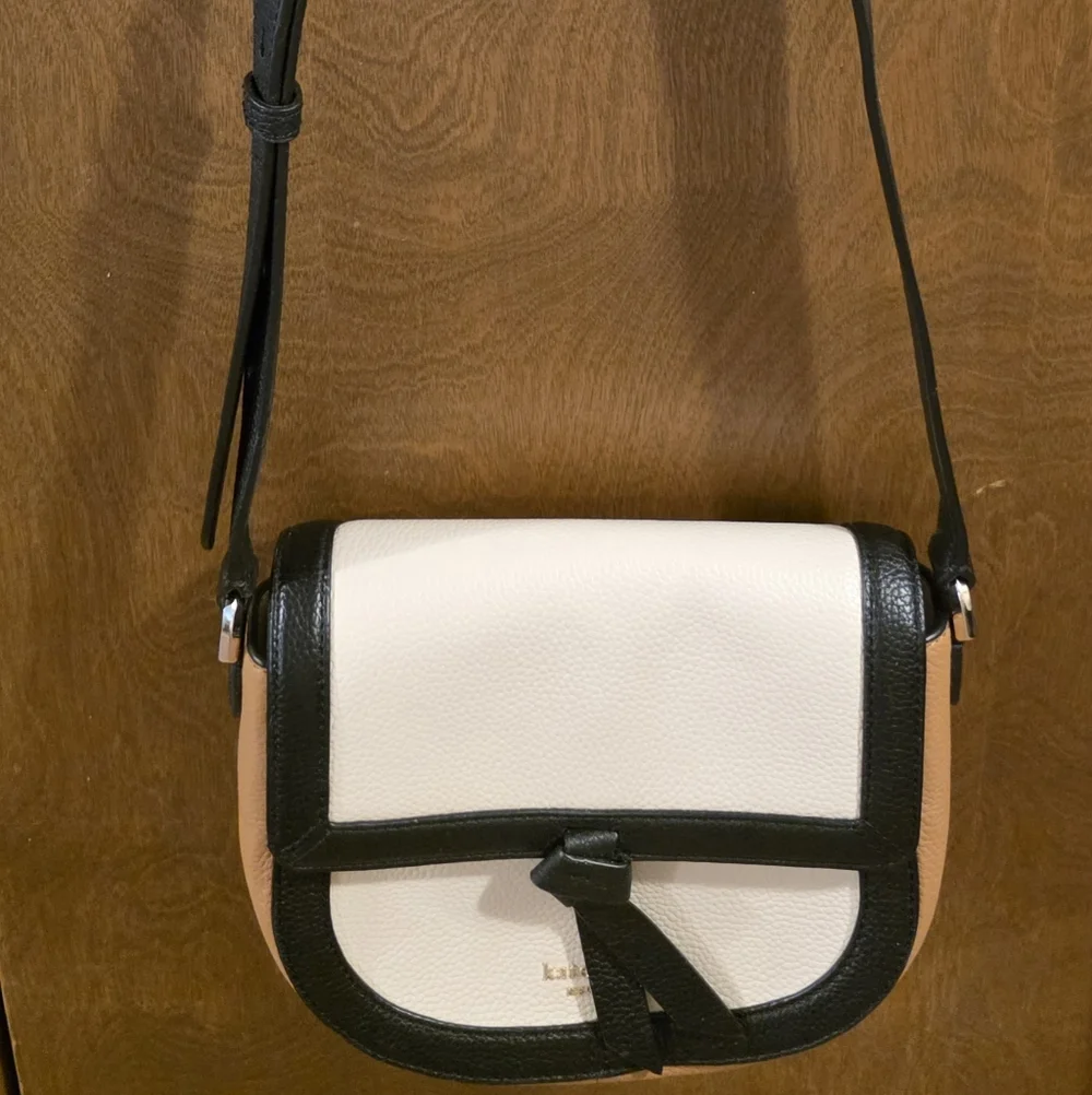 Kate Spade Knott Colorblock Pebbled Medium Leather Saddle Bag--Milk Glass Multi - Picture 11 of 13